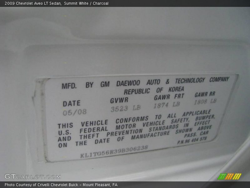 Summit White / Charcoal 2009 Chevrolet Aveo LT Sedan