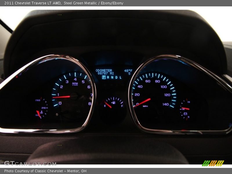 Steel Green Metallic / Ebony/Ebony 2011 Chevrolet Traverse LT AWD