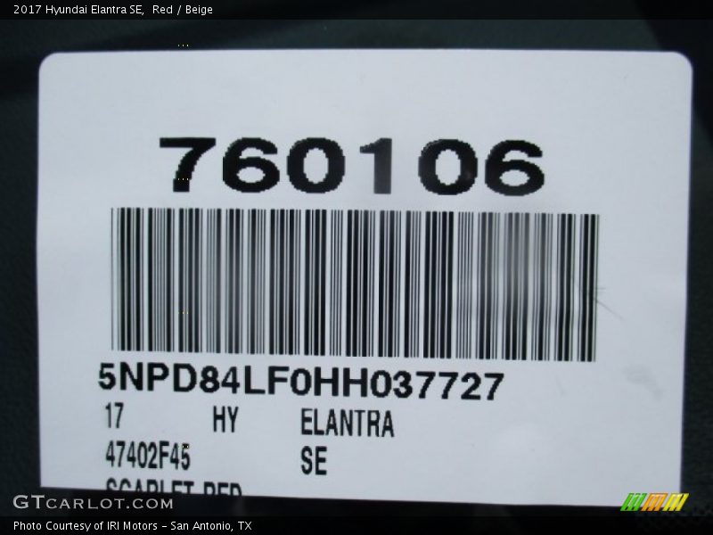 Red / Beige 2017 Hyundai Elantra SE