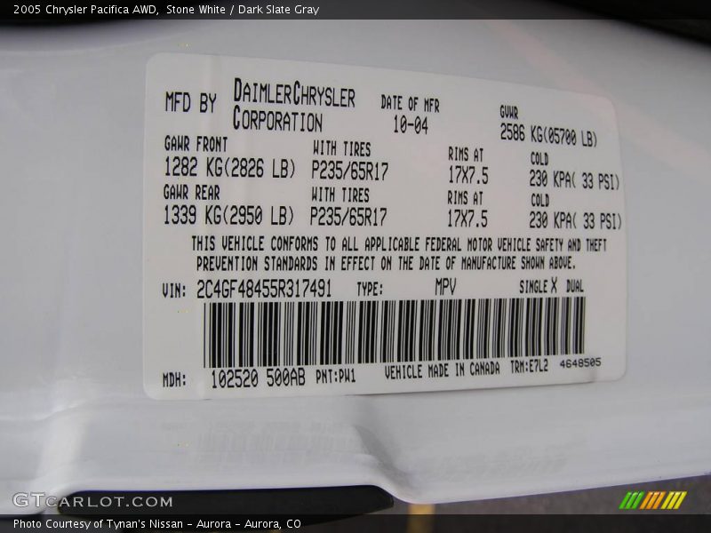 Stone White / Dark Slate Gray 2005 Chrysler Pacifica AWD