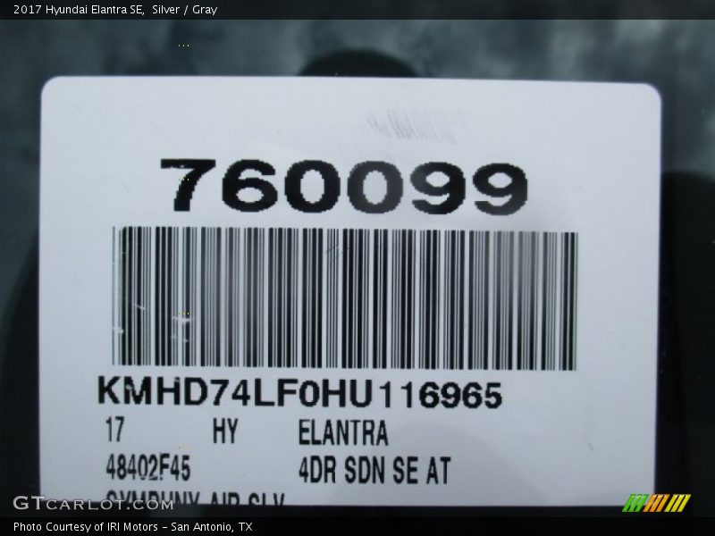 Silver / Gray 2017 Hyundai Elantra SE