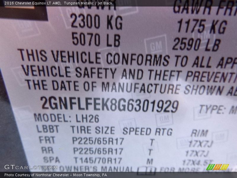 Tungsten Metallic / Jet Black 2016 Chevrolet Equinox LT AWD