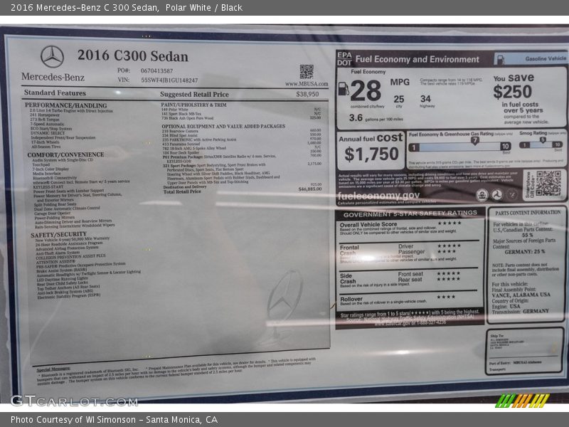 Polar White / Black 2016 Mercedes-Benz C 300 Sedan