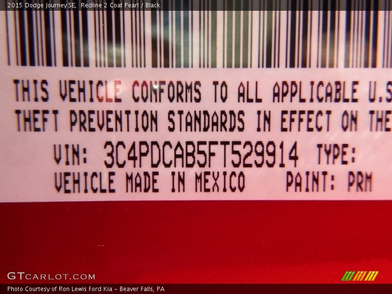 Redline 2 Coat Pearl / Black 2015 Dodge Journey SE