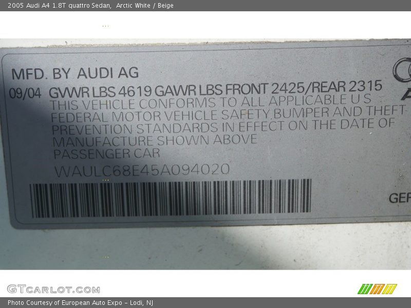 Arctic White / Beige 2005 Audi A4 1.8T quattro Sedan