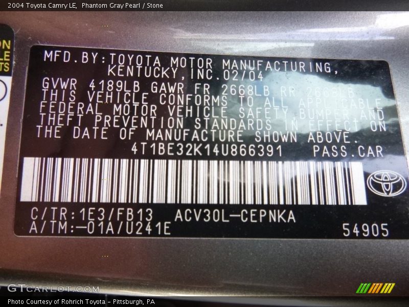 Phantom Gray Pearl / Stone 2004 Toyota Camry LE