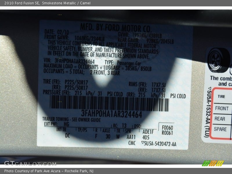 Smokestone Metallic / Camel 2010 Ford Fusion SE