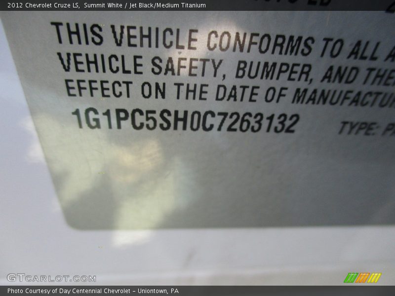 Summit White / Jet Black/Medium Titanium 2012 Chevrolet Cruze LS