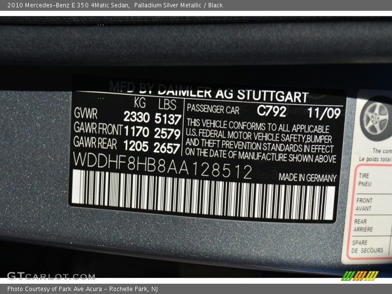 Palladium Silver Metallic / Black 2010 Mercedes-Benz E 350 4Matic Sedan