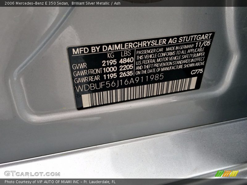 Brilliant Silver Metallic / Ash 2006 Mercedes-Benz E 350 Sedan