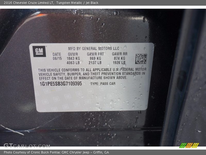 Tungsten Metallic / Jet Black 2016 Chevrolet Cruze Limited LT