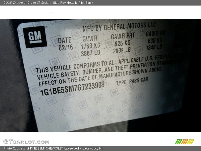 Blue Ray Metallic / Jet Black 2016 Chevrolet Cruze LT Sedan