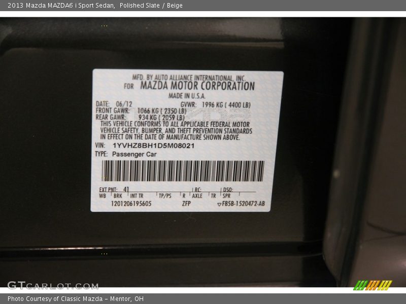 Polished Slate / Beige 2013 Mazda MAZDA6 i Sport Sedan