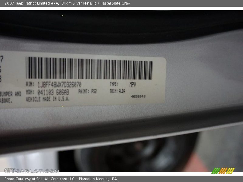 Bright Silver Metallic / Pastel Slate Gray 2007 Jeep Patriot Limited 4x4