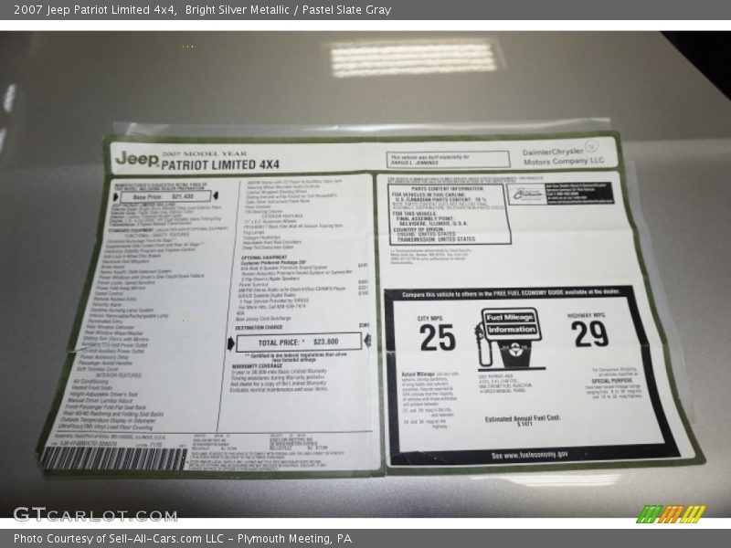 Bright Silver Metallic / Pastel Slate Gray 2007 Jeep Patriot Limited 4x4