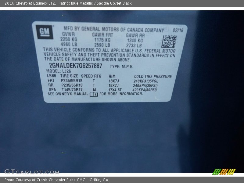 Patriot Blue Metallic / Saddle Up/Jet Black 2016 Chevrolet Equinox LTZ