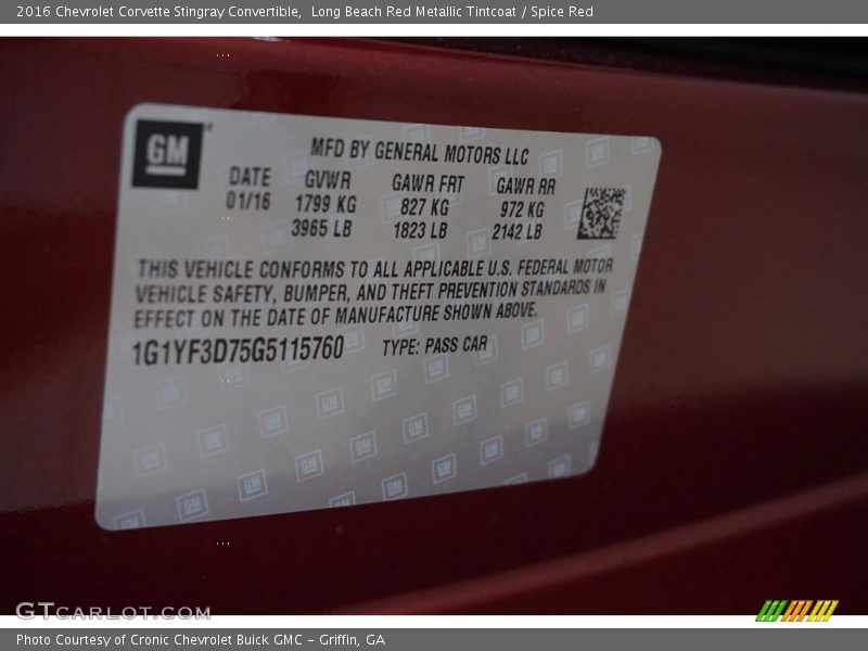 Long Beach Red Metallic Tintcoat / Spice Red 2016 Chevrolet Corvette Stingray Convertible