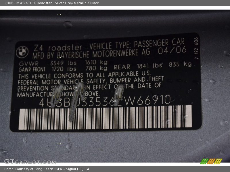 Silver Grey Metallic / Black 2006 BMW Z4 3.0i Roadster