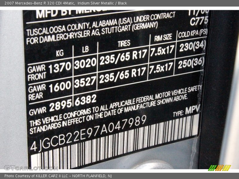 Iridium Silver Metallic / Black 2007 Mercedes-Benz R 320 CDI 4Matic
