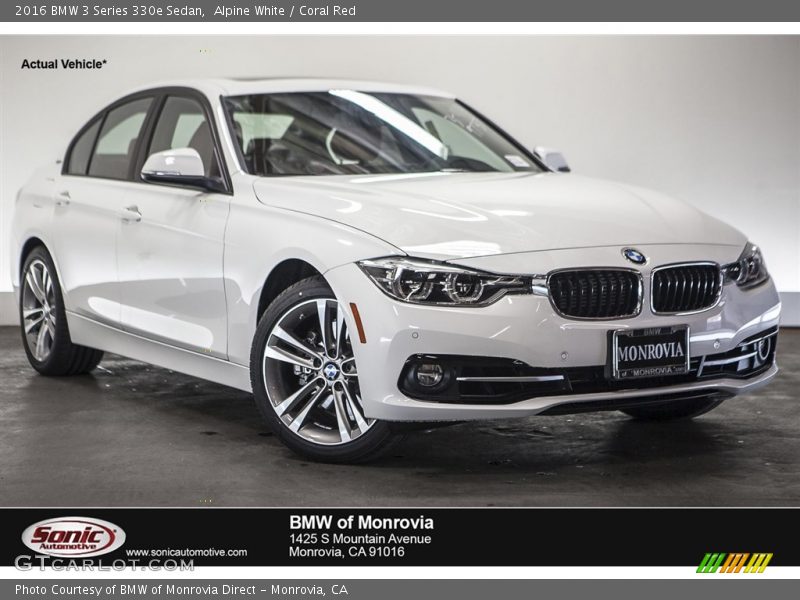 Alpine White / Coral Red 2016 BMW 3 Series 330e Sedan