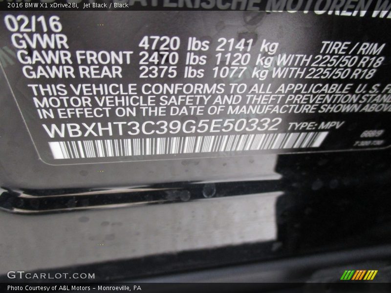 Jet Black / Black 2016 BMW X1 xDrive28i