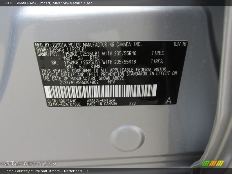 2016 RAV4 Limited Silver Sky Metallic Color Code 1D6