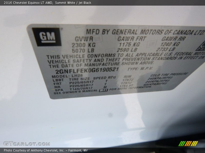 Summit White / Jet Black 2016 Chevrolet Equinox LT AWD