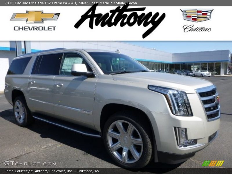 Silver Coast Metallic / Shale/Cocoa 2016 Cadillac Escalade ESV Premium 4WD