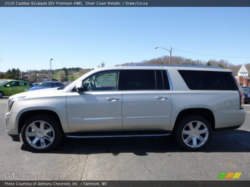 Silver Coast Metallic / Shale/Cocoa 2016 Cadillac Escalade ESV Premium 4WD