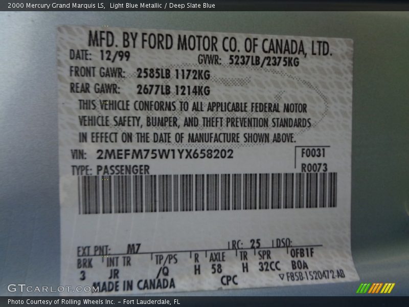 Light Blue Metallic / Deep Slate Blue 2000 Mercury Grand Marquis LS