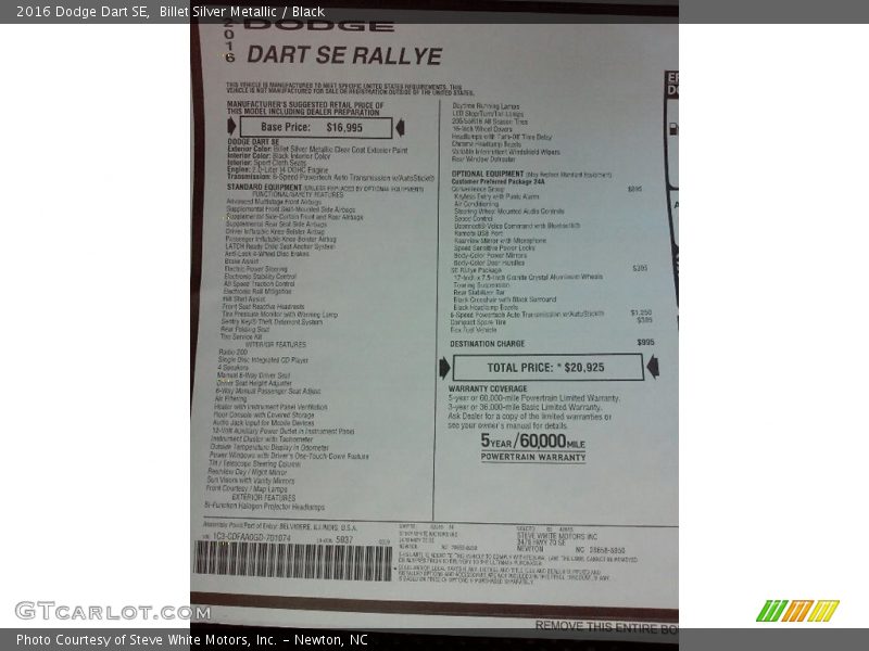 Billet Silver Metallic / Black 2016 Dodge Dart SE