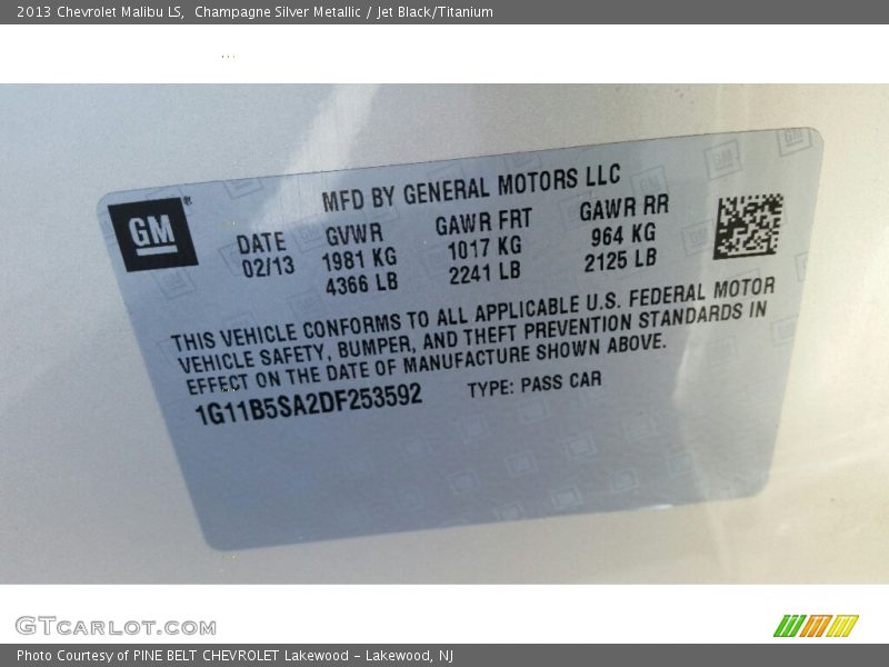 Champagne Silver Metallic / Jet Black/Titanium 2013 Chevrolet Malibu LS