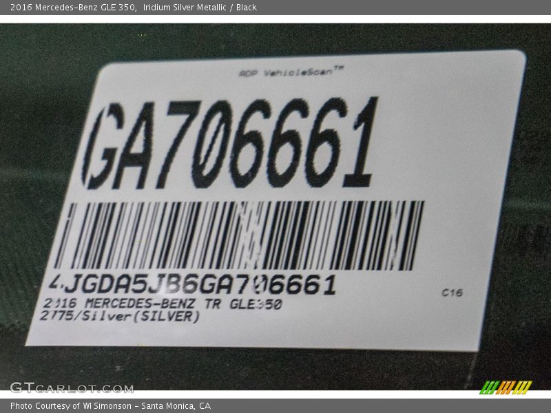 Iridium Silver Metallic / Black 2016 Mercedes-Benz GLE 350