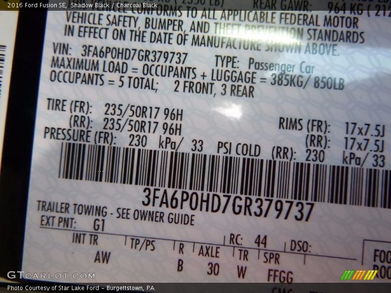 Shadow Black / Charcoal Black 2016 Ford Fusion SE