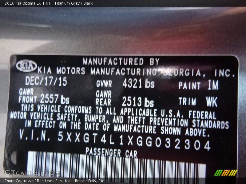 Titanium Gray / Black 2016 Kia Optima LX 1.6T