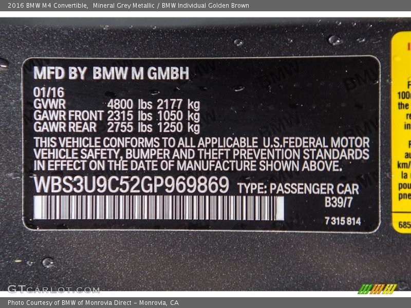 2016 M4 Convertible Mineral Grey Metallic Color Code B39