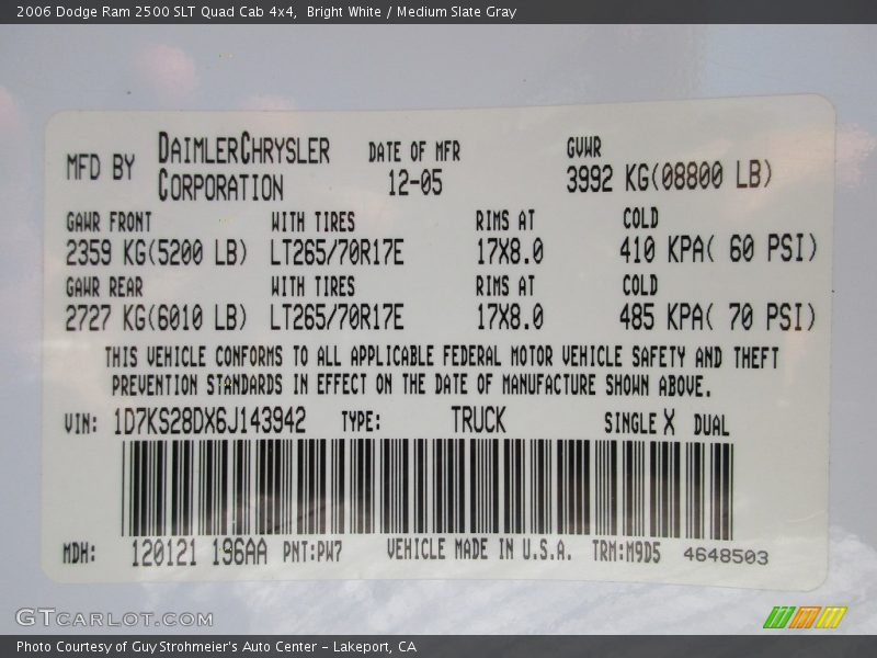 Bright White / Medium Slate Gray 2006 Dodge Ram 2500 SLT Quad Cab 4x4