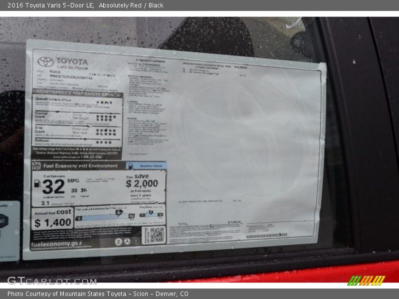 Absolutely Red / Black 2016 Toyota Yaris 5-Door LE