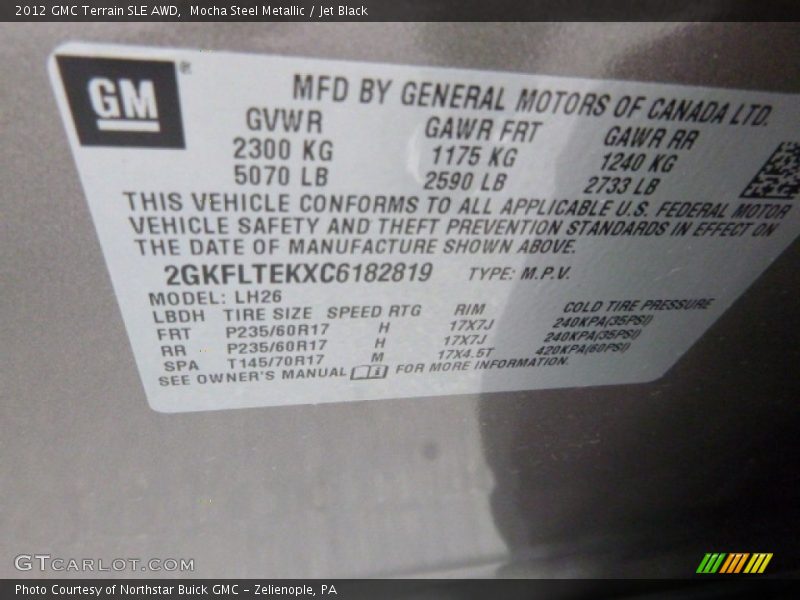 Mocha Steel Metallic / Jet Black 2012 GMC Terrain SLE AWD