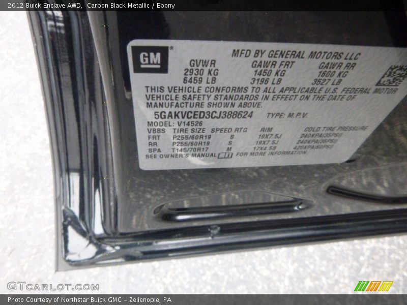 Carbon Black Metallic / Ebony 2012 Buick Enclave AWD