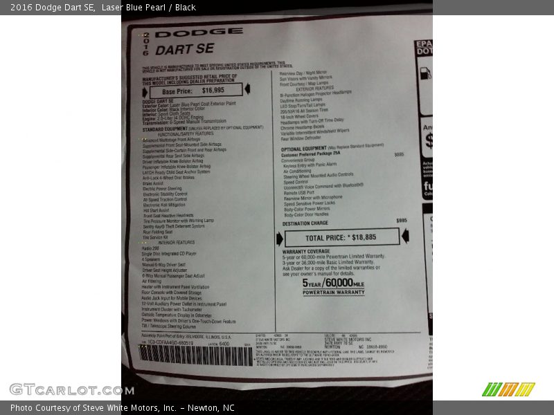 Laser Blue Pearl / Black 2016 Dodge Dart SE