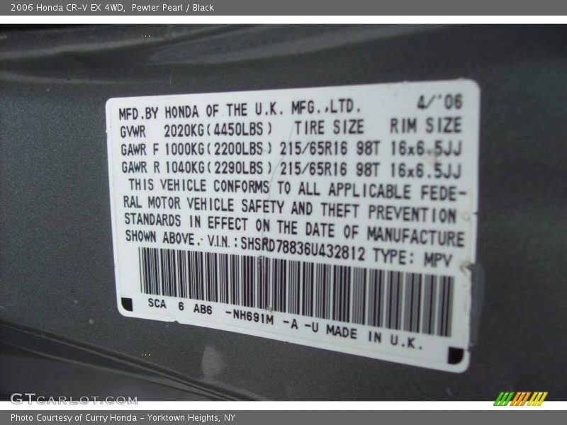 Pewter Pearl / Black 2006 Honda CR-V EX 4WD