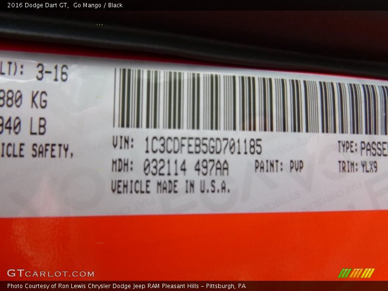 Go Mango / Black 2016 Dodge Dart GT