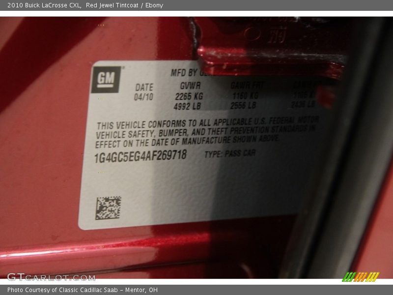Red Jewel Tintcoat / Ebony 2010 Buick LaCrosse CXL