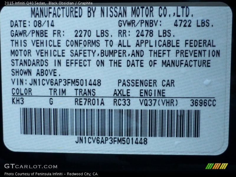 Black Obsidian / Graphite 2015 Infiniti Q40 Sedan