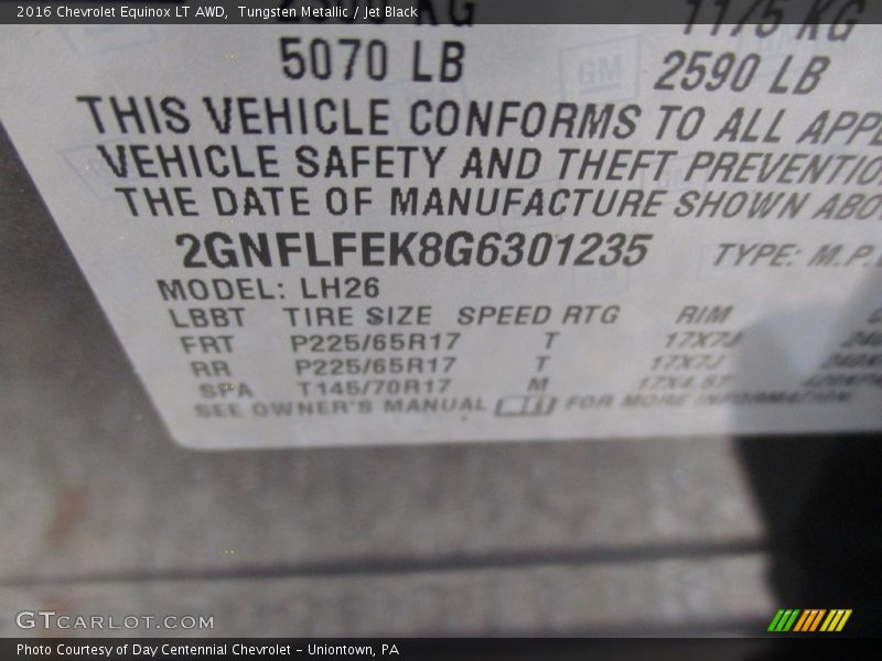 Tungsten Metallic / Jet Black 2016 Chevrolet Equinox LT AWD