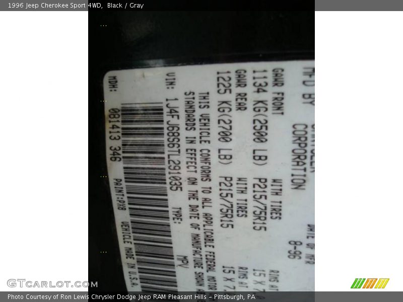 Black / Gray 1996 Jeep Cherokee Sport 4WD