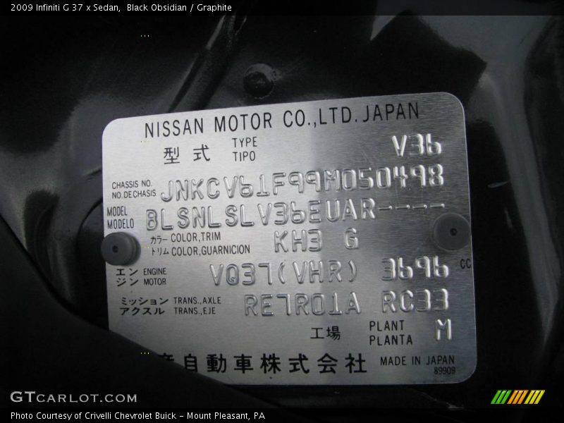 Black Obsidian / Graphite 2009 Infiniti G 37 x Sedan