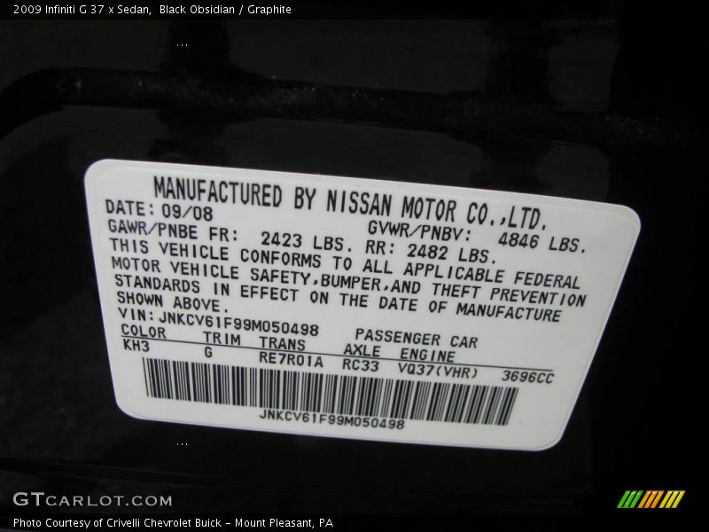 Black Obsidian / Graphite 2009 Infiniti G 37 x Sedan