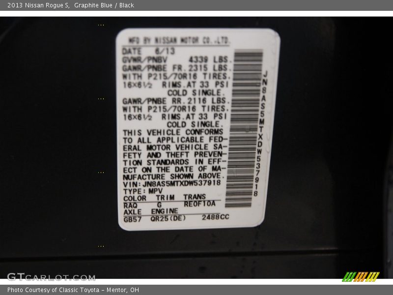 Graphite Blue / Black 2013 Nissan Rogue S